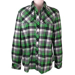 Finley Women's LG Green Black Plaid Western Style 100% Cotton Shirt